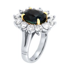 Platinum & 18K Yellow Gold Oval 7.12 Carat No Heat Sapphire and Diamond Ring