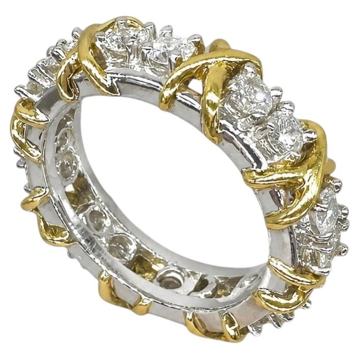 Platinum & 18K Yellow Gold Round Diamond Wedding Band – 1.40 CT For Sale