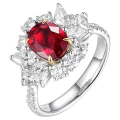Platinum & 18K Yellow Gold Ruby and Diamond Cluster Ring – 1.63ct GRS-Certified