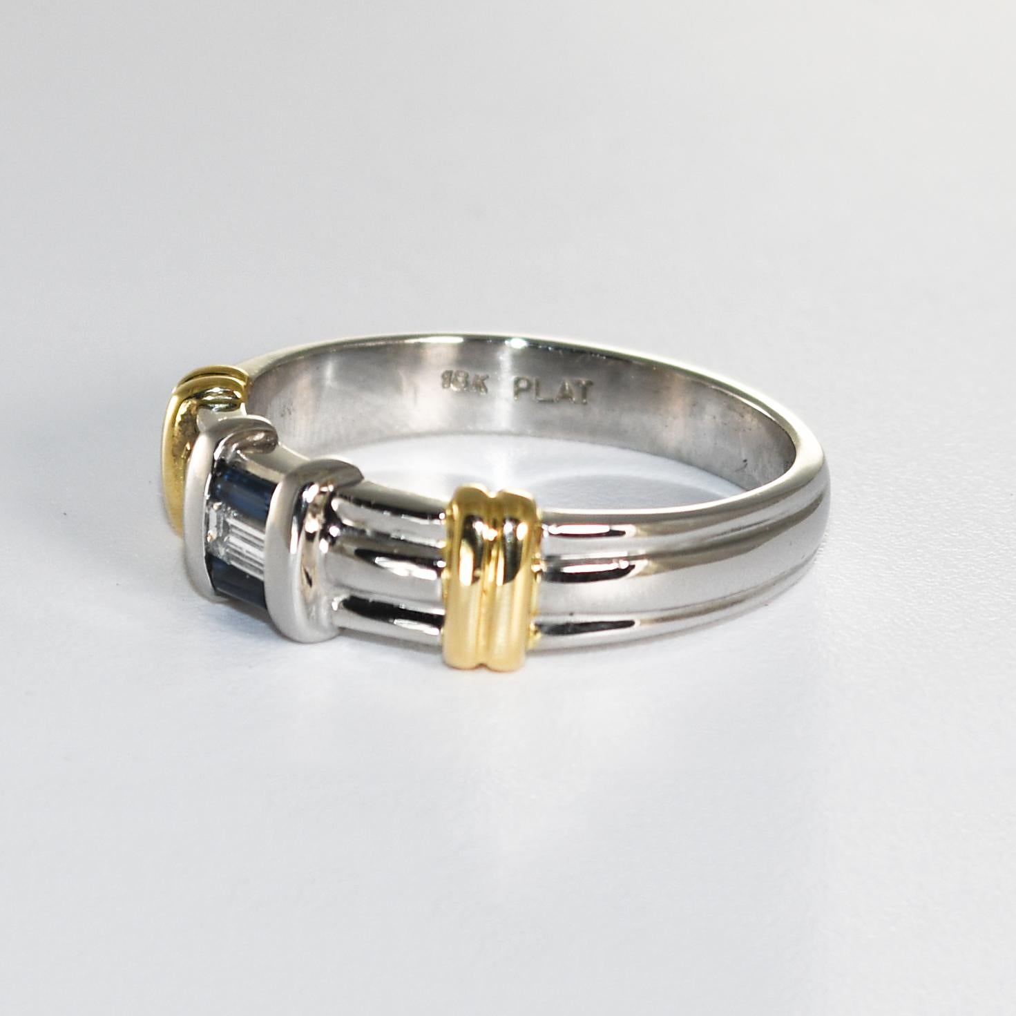 Platinum & 18K Yellow Gold Sapphire and Diamond Band 10g en venta 1
