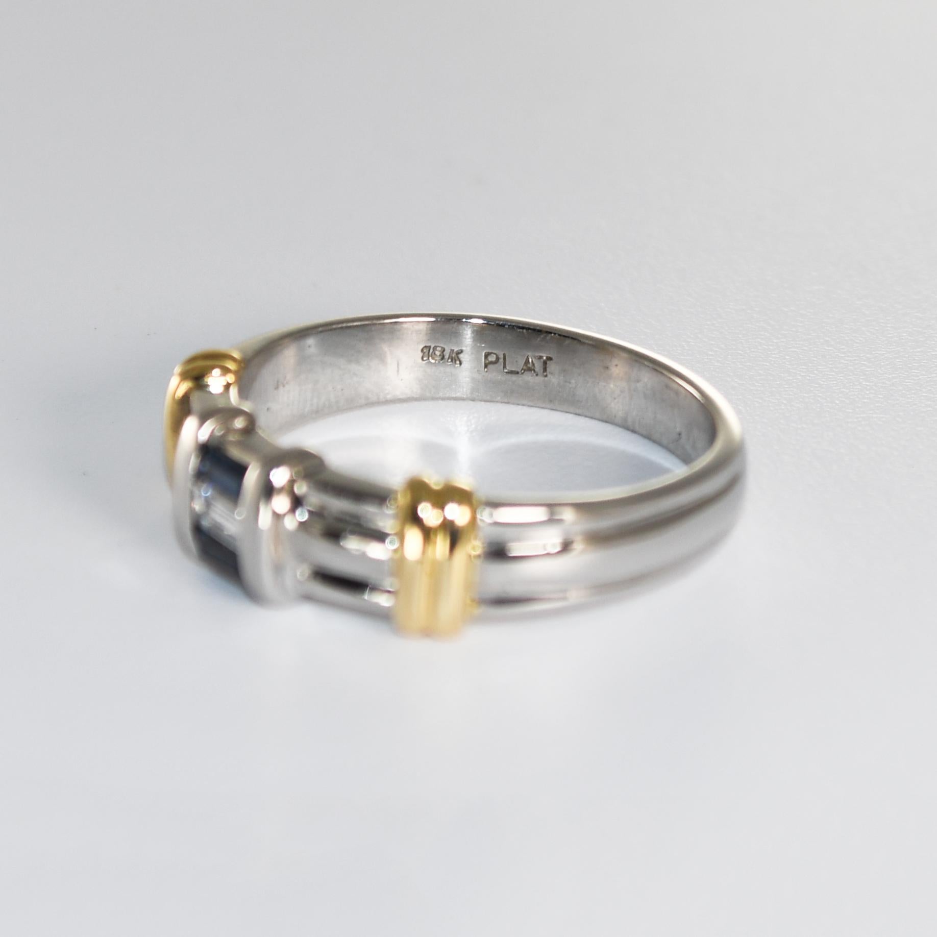 Platinum & 18K Yellow Gold Sapphire and Diamond Band 10g en venta 2