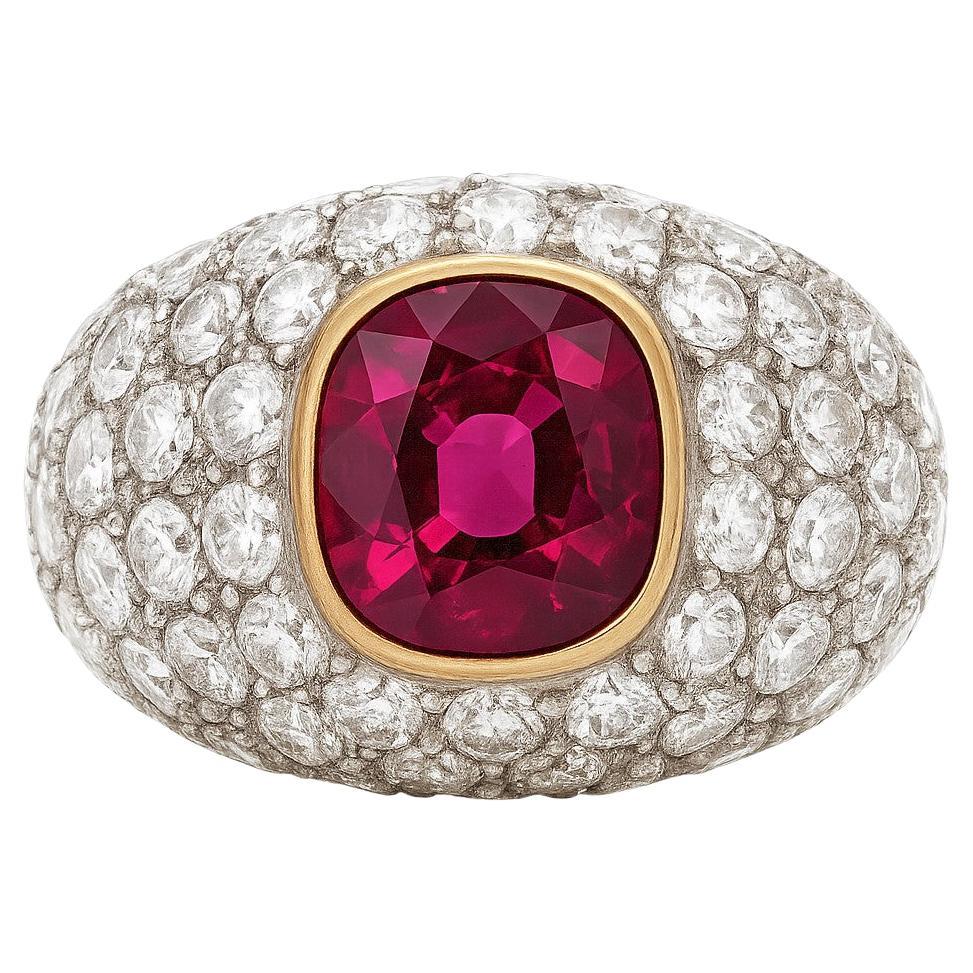 Bague en platine et or jaune 18 carats avec rubis birman non traité et diamant