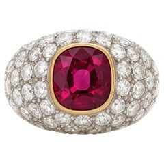 Anello in platino e oro giallo 18 carati con rubino birmano non trattato e diamante