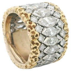 Platinum & 18K Yellow Gold Wide Diamond Band Ring, 7.00 Carats, GH Color, VS/VVS