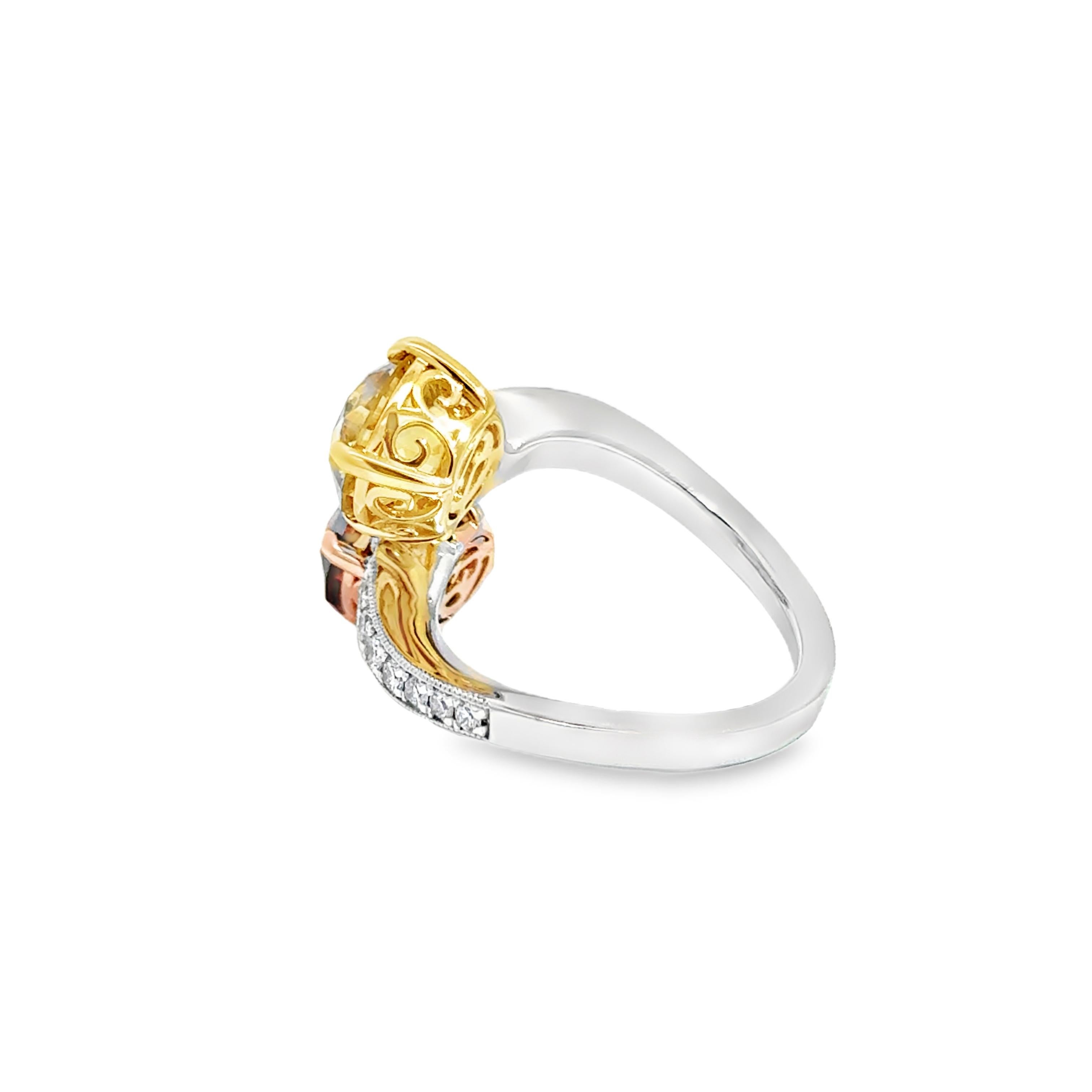 Bague en platine, or jaune et rose 18k avec tourmaline jaune et rose Neuf - En vente à Los Angeles, CA