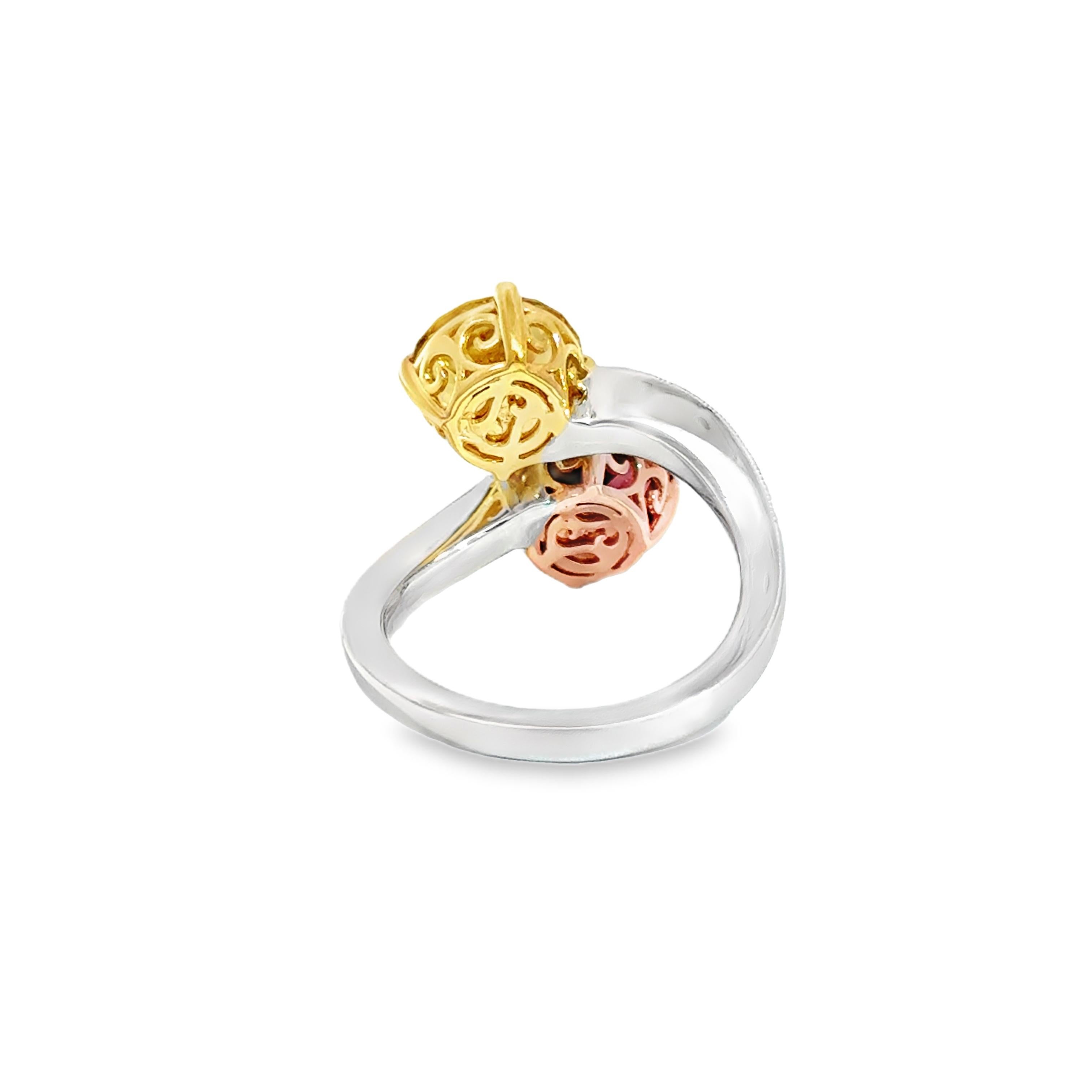Bague en platine, or jaune et rose 18k avec tourmaline jaune et rose Pour femmes en vente