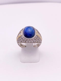 Platinum and 18KT Dome Ring with 6.85Ct. Cabochon Sapphire, and 2.78Ct. Diamonds