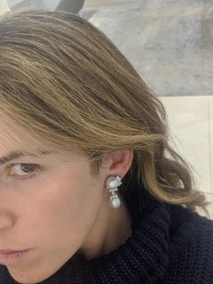 Platinum and 18kt White Gold Earrings with South Sea Pearls and 3.07ct Diamonds