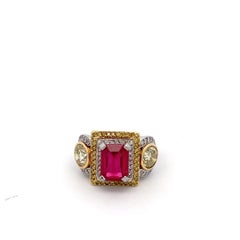 Platinum & 18KT Yellow Gold 2.24 Carats Ruby and Fancy Yellow and White Diamonds