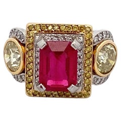 Platinum & 18KT Yellow Gold 2.24 Carats Ruby and Fancy Yellow and White Diamonds