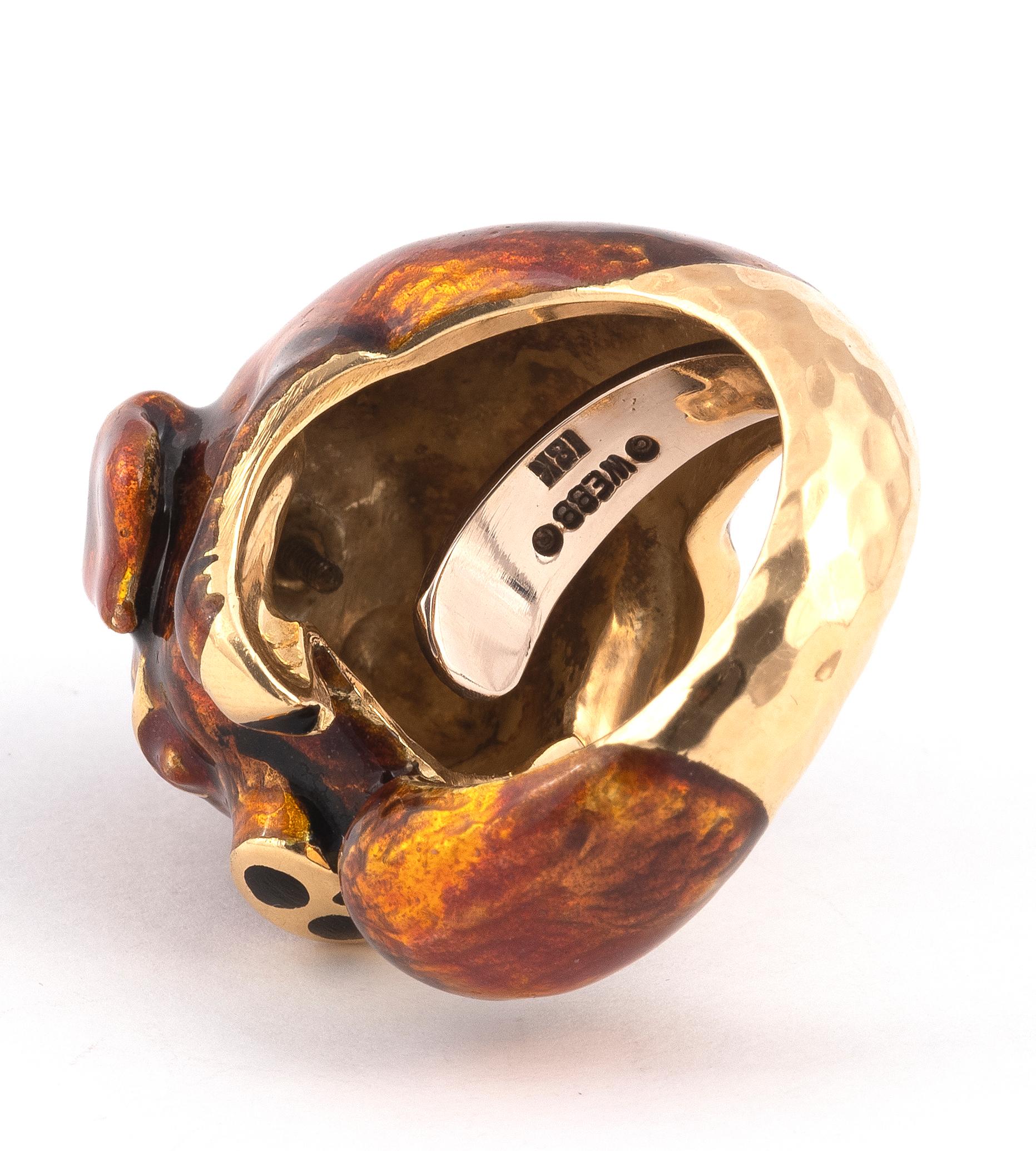 Retro Platinum & 18kt Yellow Gold Diamond Pig Ring by David Webb For Sale
