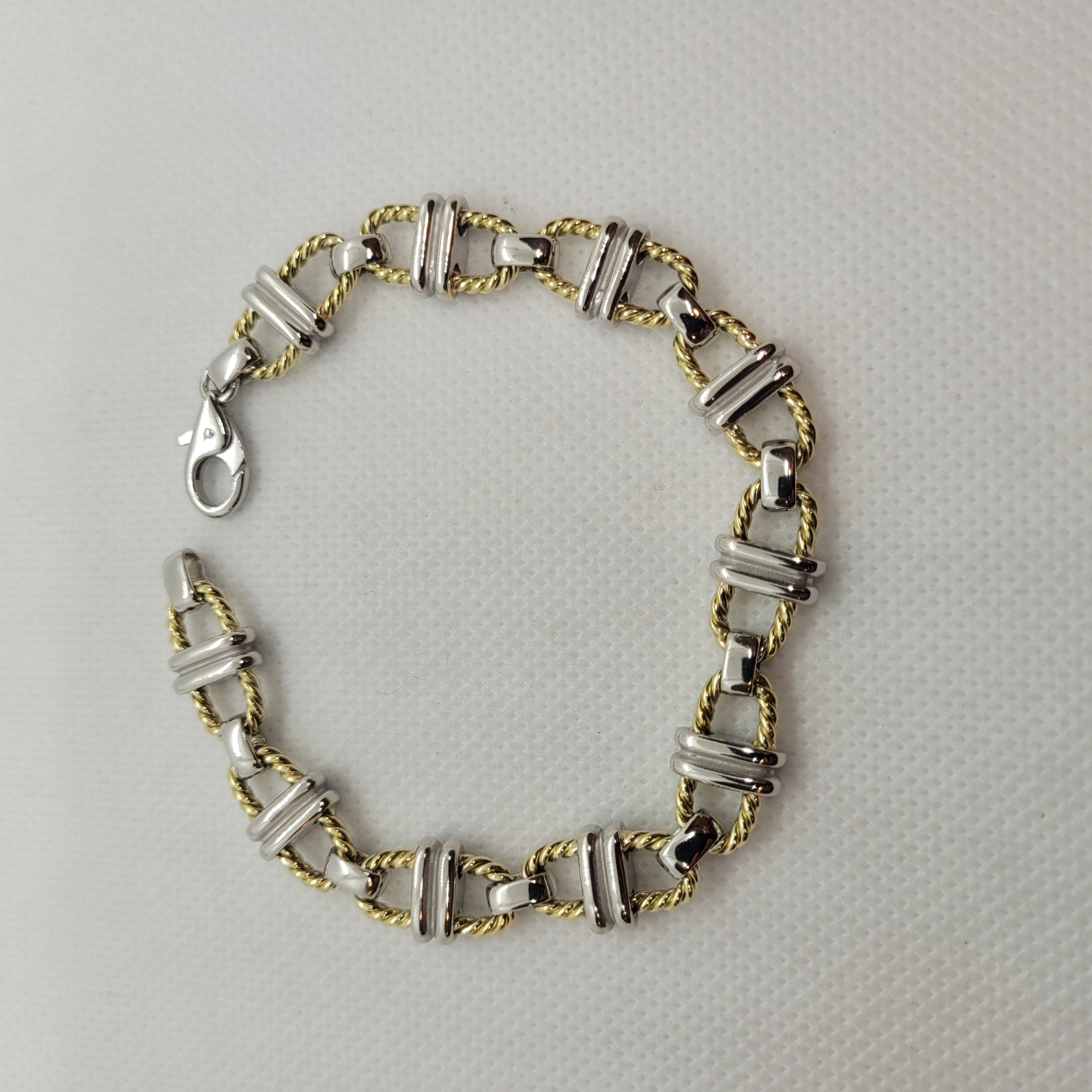 Platinum 18kt Yellow Gold  Anchor Link Bracelet, Handmade, Twisted Design, Satin In Excellent Condition For Sale In Rancho Santa Fe, CA