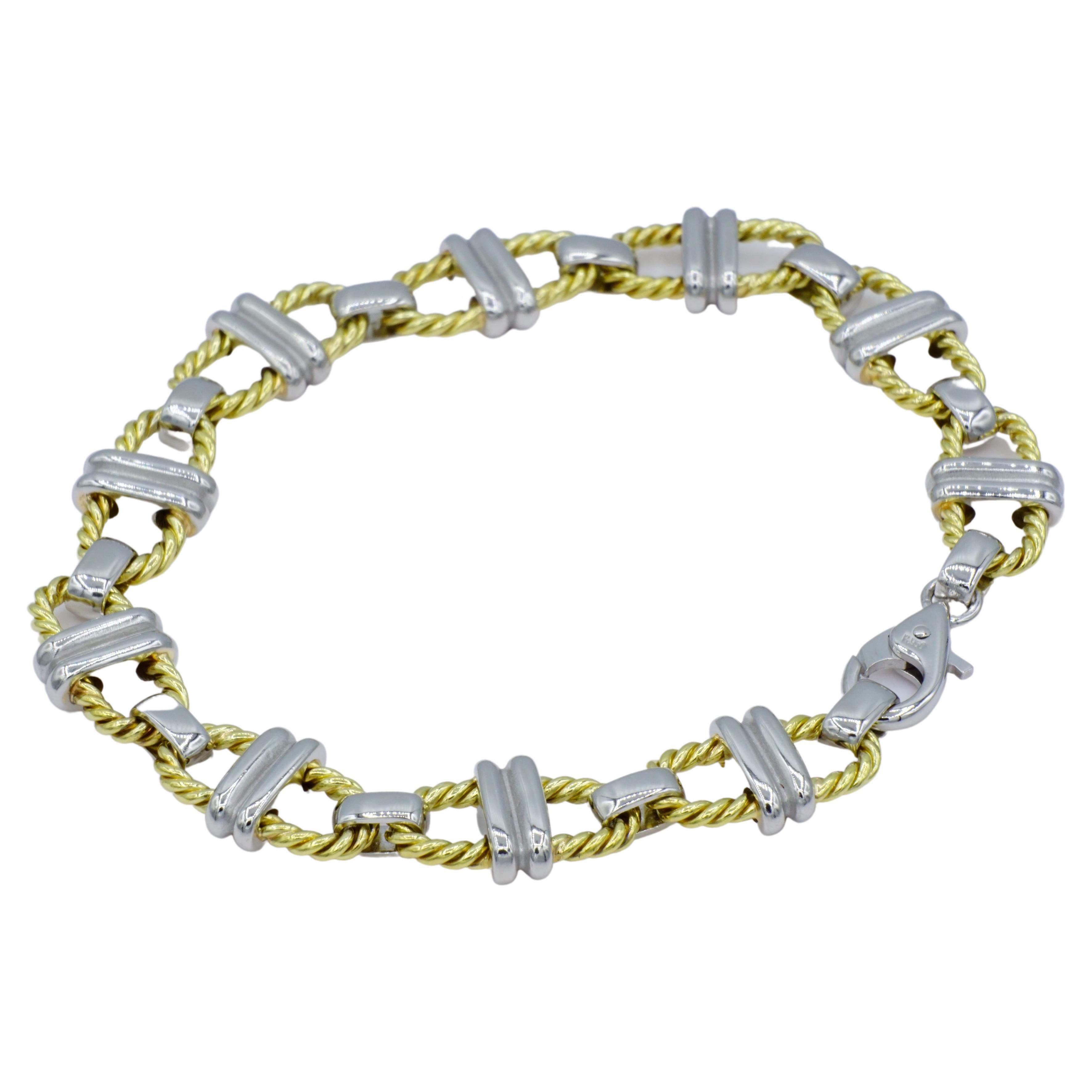 Platinum 18kt Yellow Gold  Anchor Link Bracelet, Handmade, Twisted Design, Satin For Sale