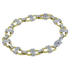 Platinum 18kt Yellow Gold  Anchor Link Bracelet, Handmade, Twisted Design, Satin
