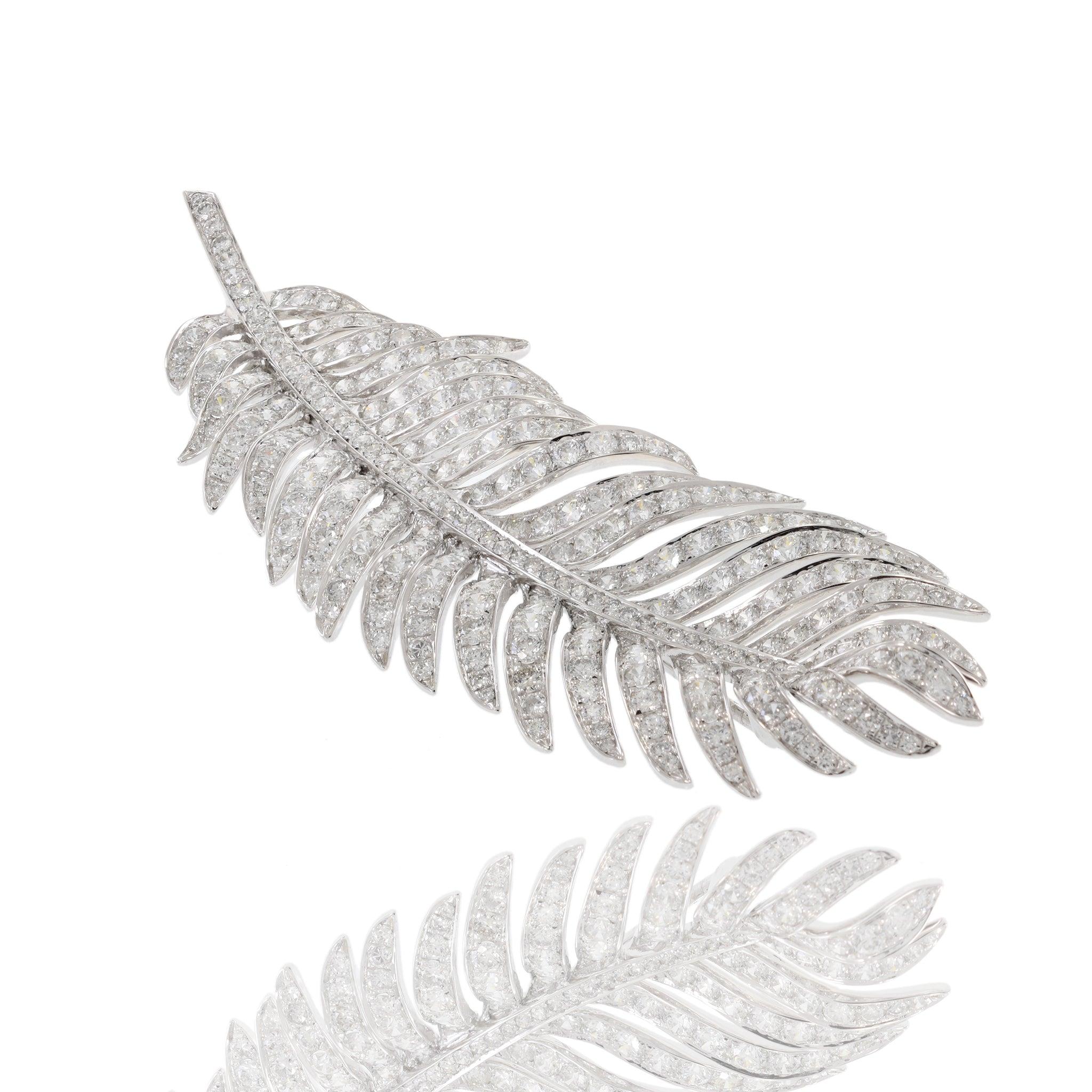 Modern Platinum/18KT Yellow Gold Palm Leaf Diamond Brooch For Sale