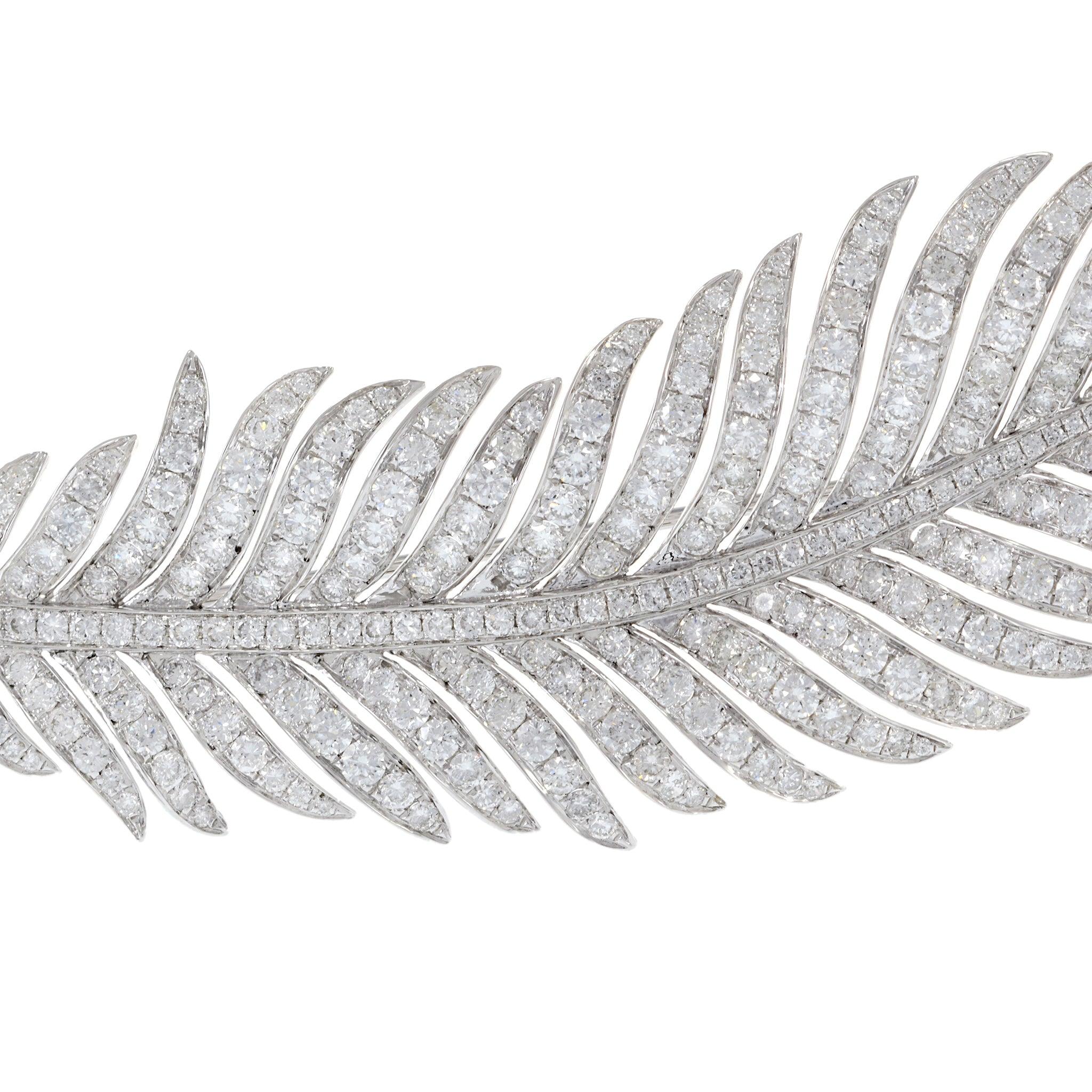 Round Cut Platinum/18KT Yellow Gold Palm Leaf Diamond Brooch For Sale