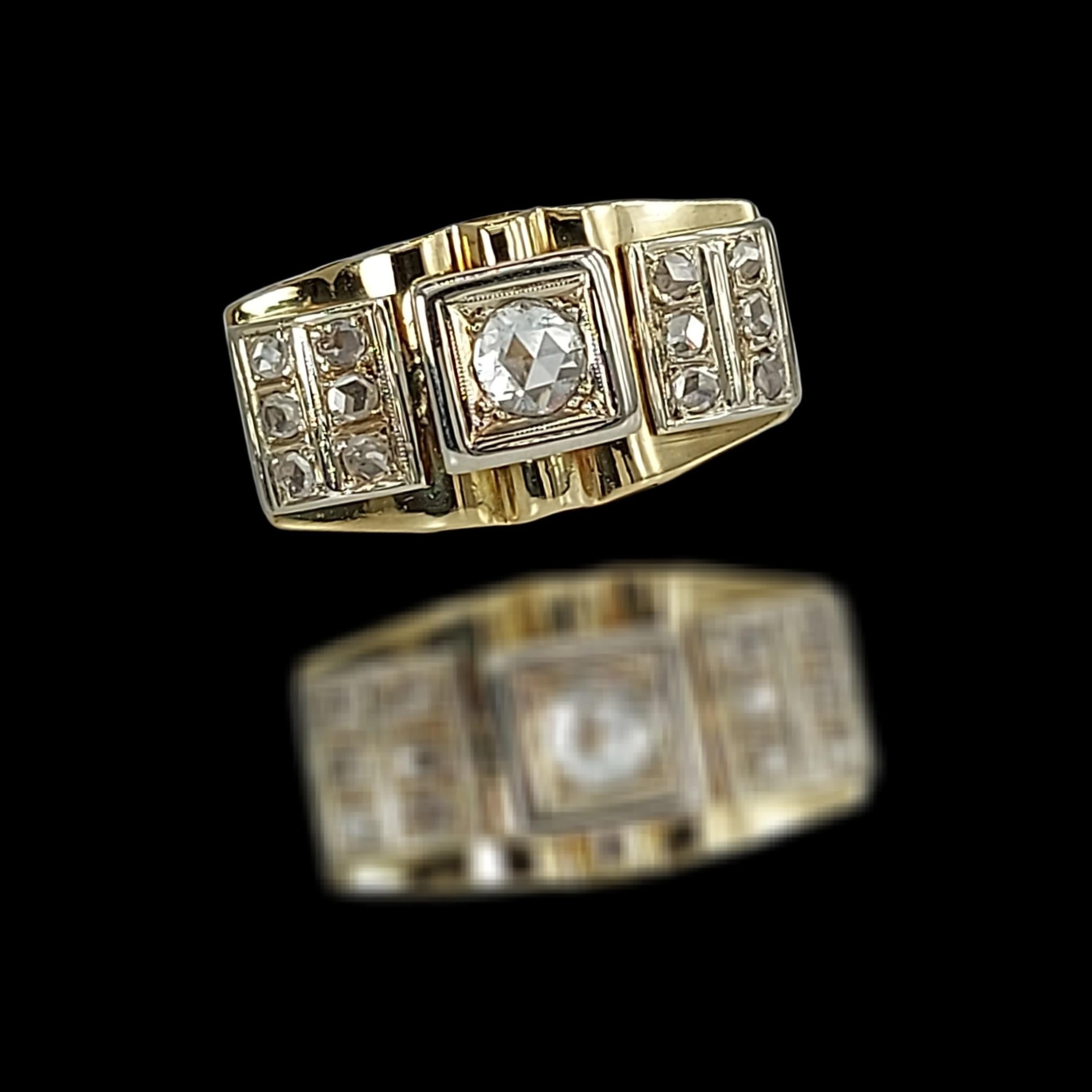 Platinum & 18kt Yellow Gold Ring with 0.60 ct Rose Cut Diamonds Set in Platinum For Sale 7