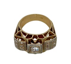 Platinum & 18kt Yellow Gold Ring with 0.60 ct Rose Cut Diamonds Set in Platinum