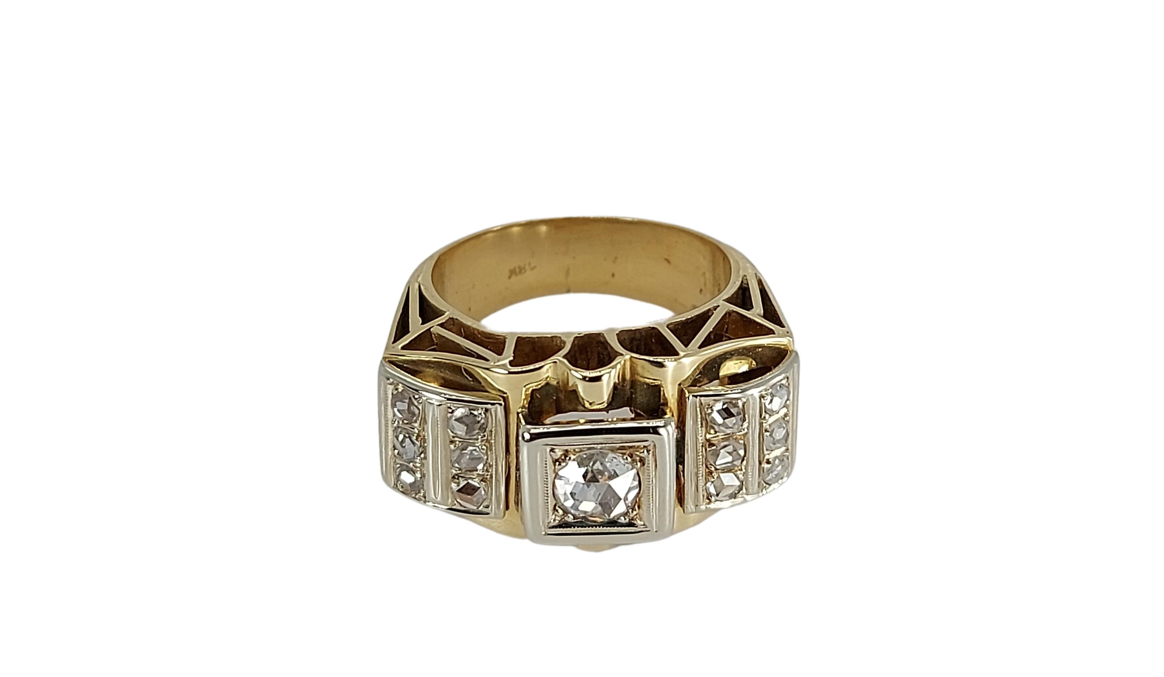 Platinum & 18kt Yellow Gold Ring with 0.60 ct Rose Cut Diamonds Set in Platinum For Sale 1