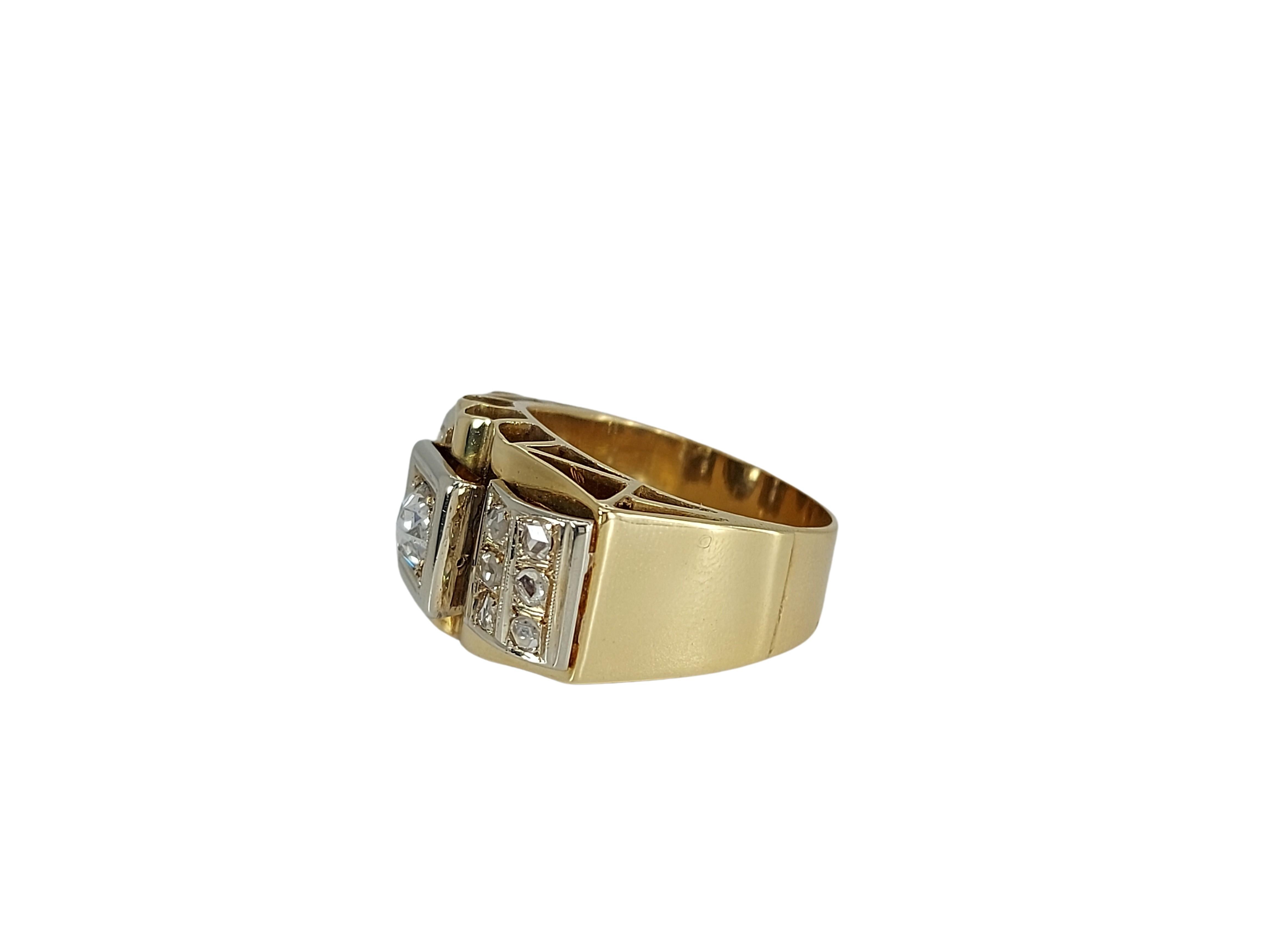 Platinum & 18kt Yellow Gold Ring with 0.60 ct Rose Cut Diamonds Set in Platinum For Sale 2