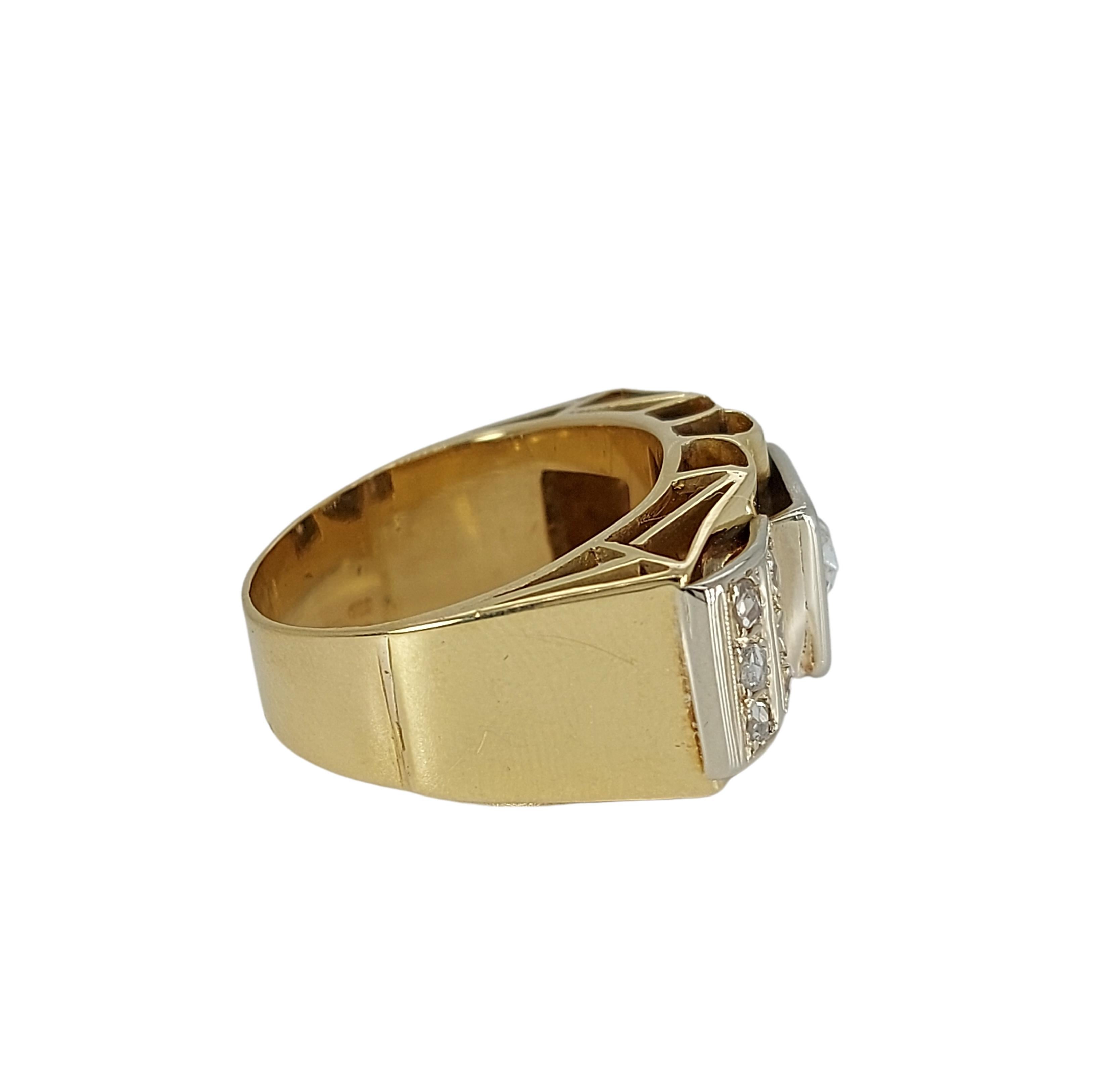 Platinum & 18kt Yellow Gold Ring with 0.60 ct Rose Cut Diamonds Set in Platinum For Sale 3