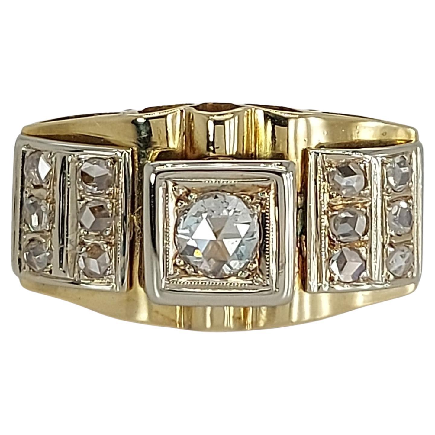Platinum & 18kt Yellow Gold Ring with 0.60 ct Rose Cut Diamonds Set in Platinum