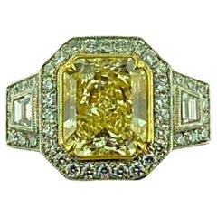 Platinum & 18KT YG 3.77 Ct Fancy Light Yellow GIA Diamond Ring