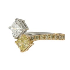 Platinum 18KY Gold 1.74 Ct Yellow Diamond 1.55 Ct White Diamond Bypass Ring