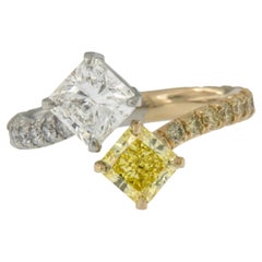 Platinum 18KY Gold 1.74 Ct Yellow Diamond 1.55 Ct White Diamond Bypass Ring