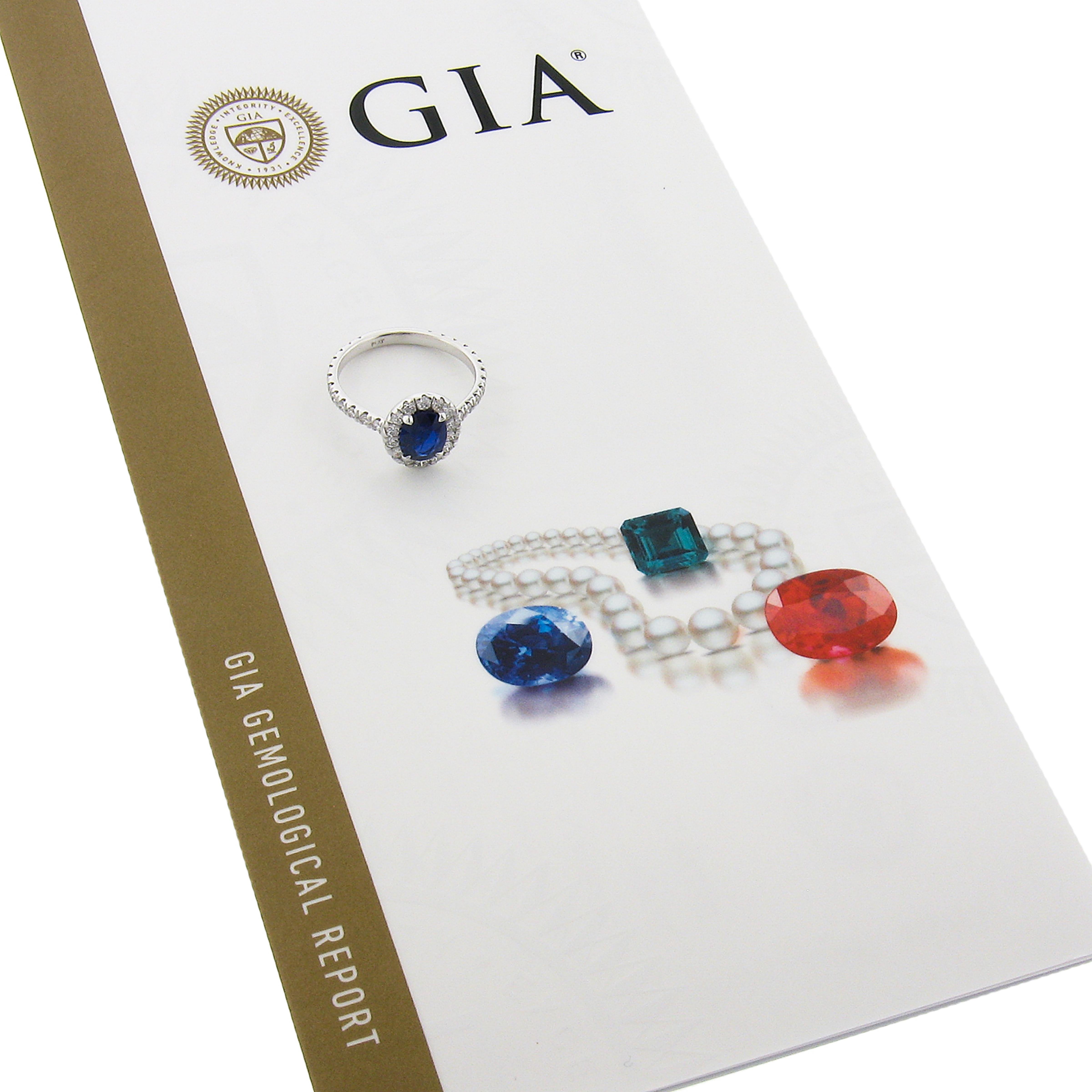 Platinum 1.90ct GIA Oval No Heat Burma Blue Sapphire Diamond Low Profile Ring For Sale 5