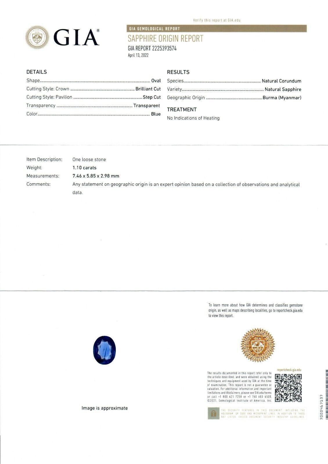 Platinum 1.90ct GIA Oval No Heat Burma Blue Sapphire Diamond Low Profile Ring For Sale 6