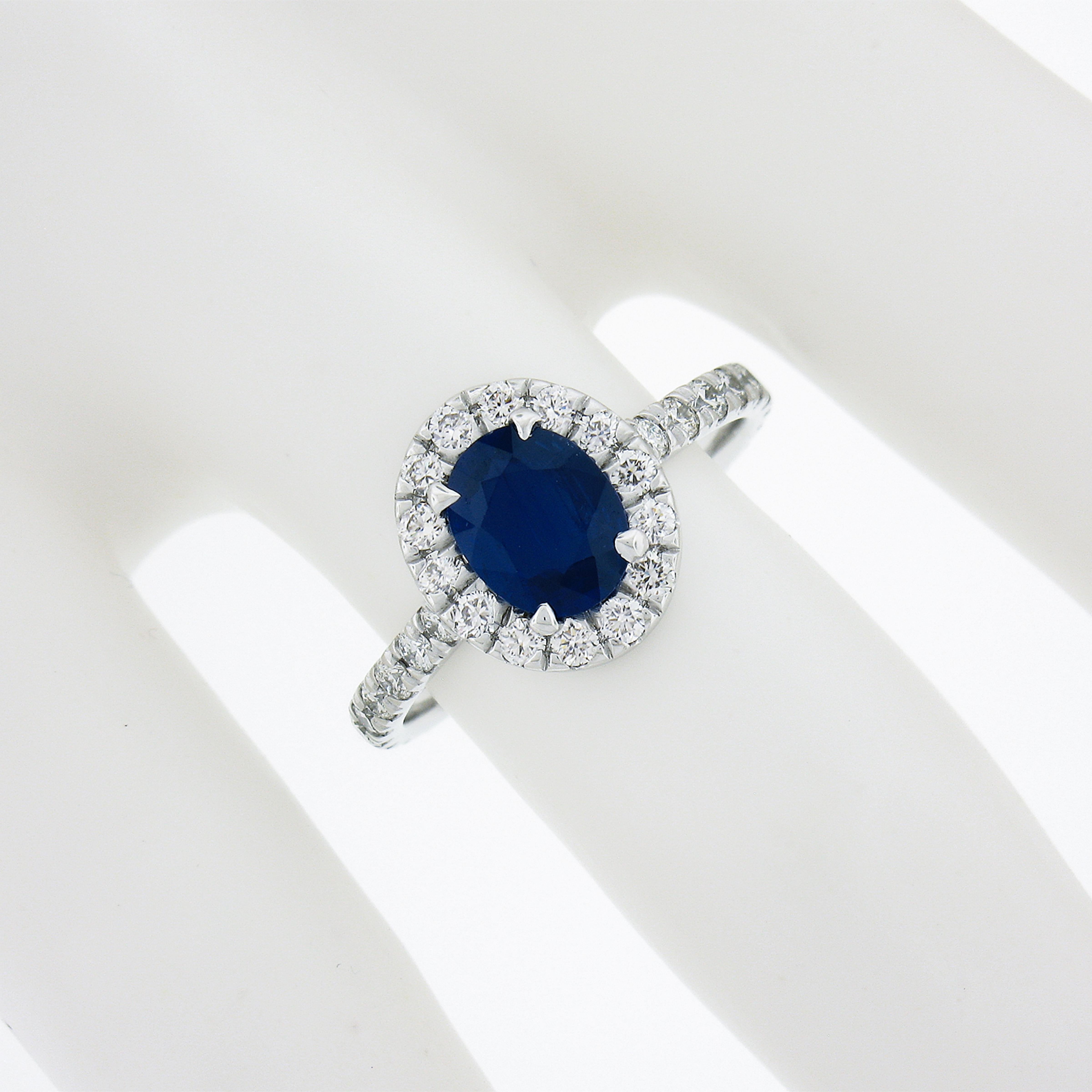 Platinum 1.90ct GIA Oval No Heat Burma Blue Sapphire Diamond Low Profile Ring In New Condition For Sale In Montclair, NJ