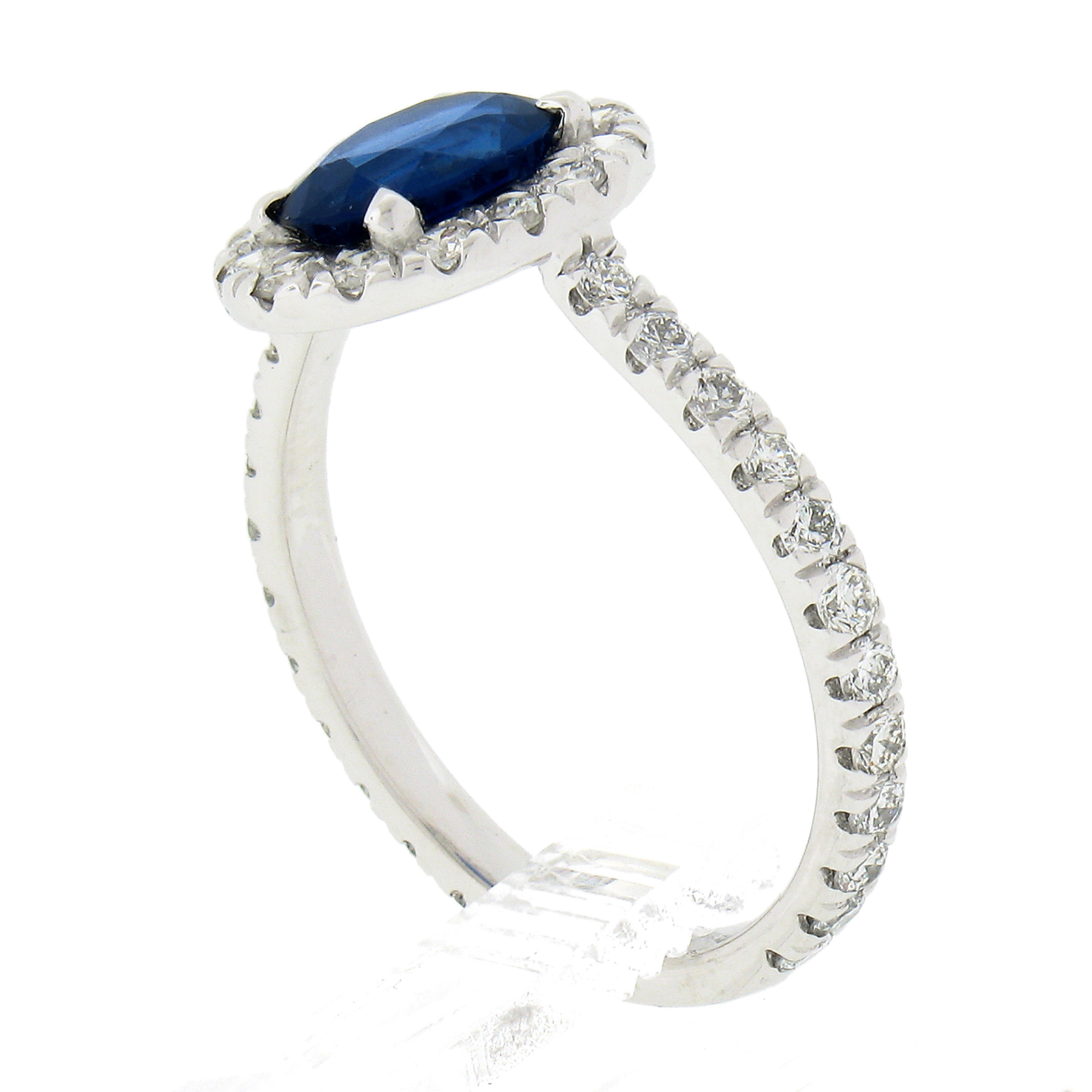 Platinum 1.90ct GIA Oval No Heat Burma Blue Sapphire Diamond Low Profile Ring For Sale 3