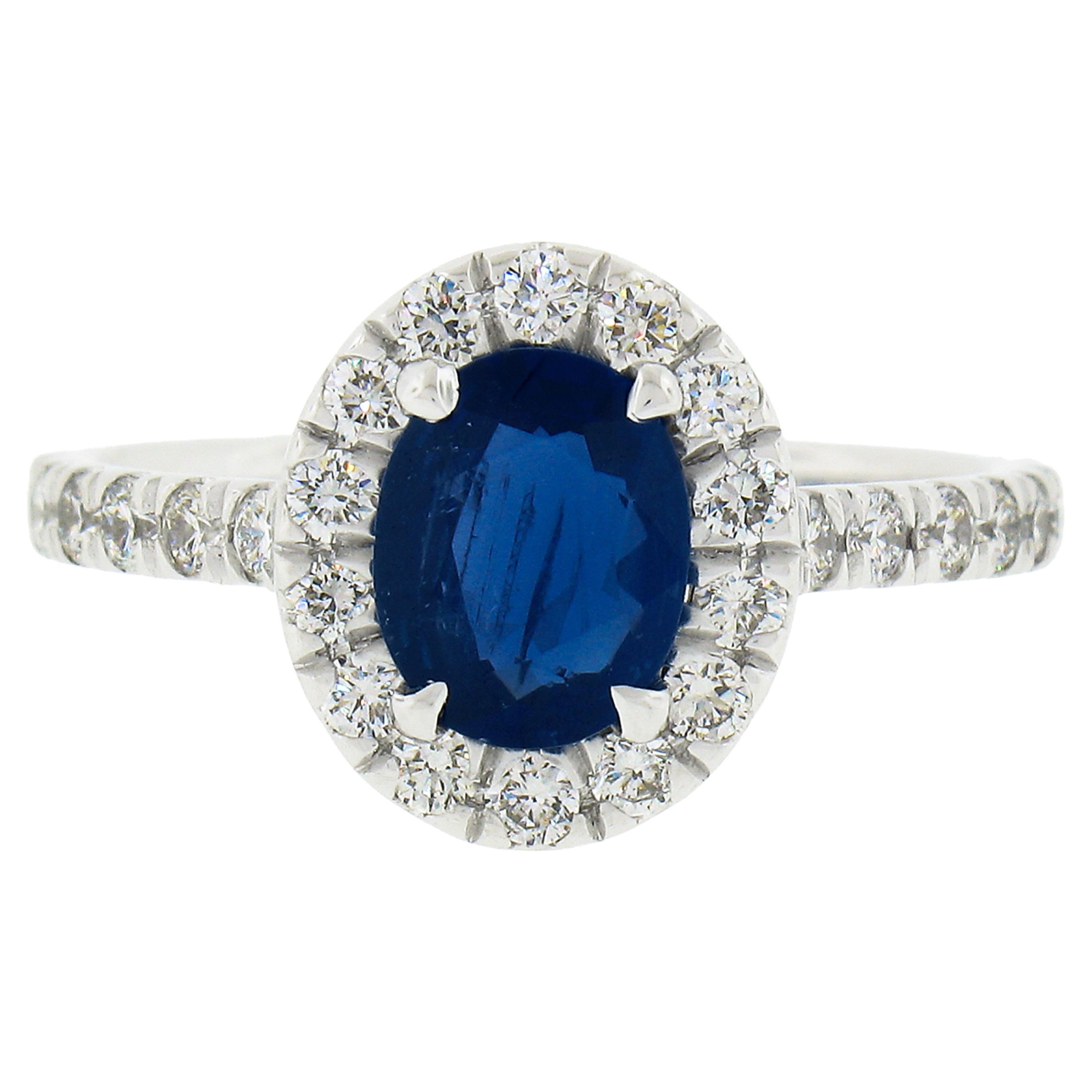 Platinum 1.90ct GIA Oval No Heat Burma Blue Sapphire Diamond Low Profile Ring For Sale