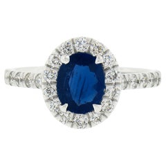 Platinum 1.90ct GIA Oval No Heat Burma Blue Sapphire Diamond Low Profile Ring