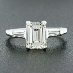 Platinum 1.90ctw GIA Emerald Cut Diamond Solitaire Baguette Side Engagement Ring