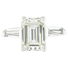 Platinum 1.90ctw GIA Emerald Cut Diamond Solitaire Baguette Side Engagement Ring
