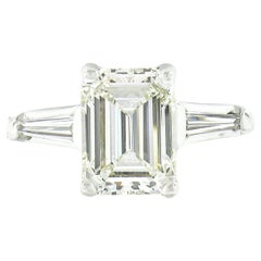 Platin 1::90ctw GIA Smaragd Schliff Diamant Solitär Baguette Seite Verlobungsring