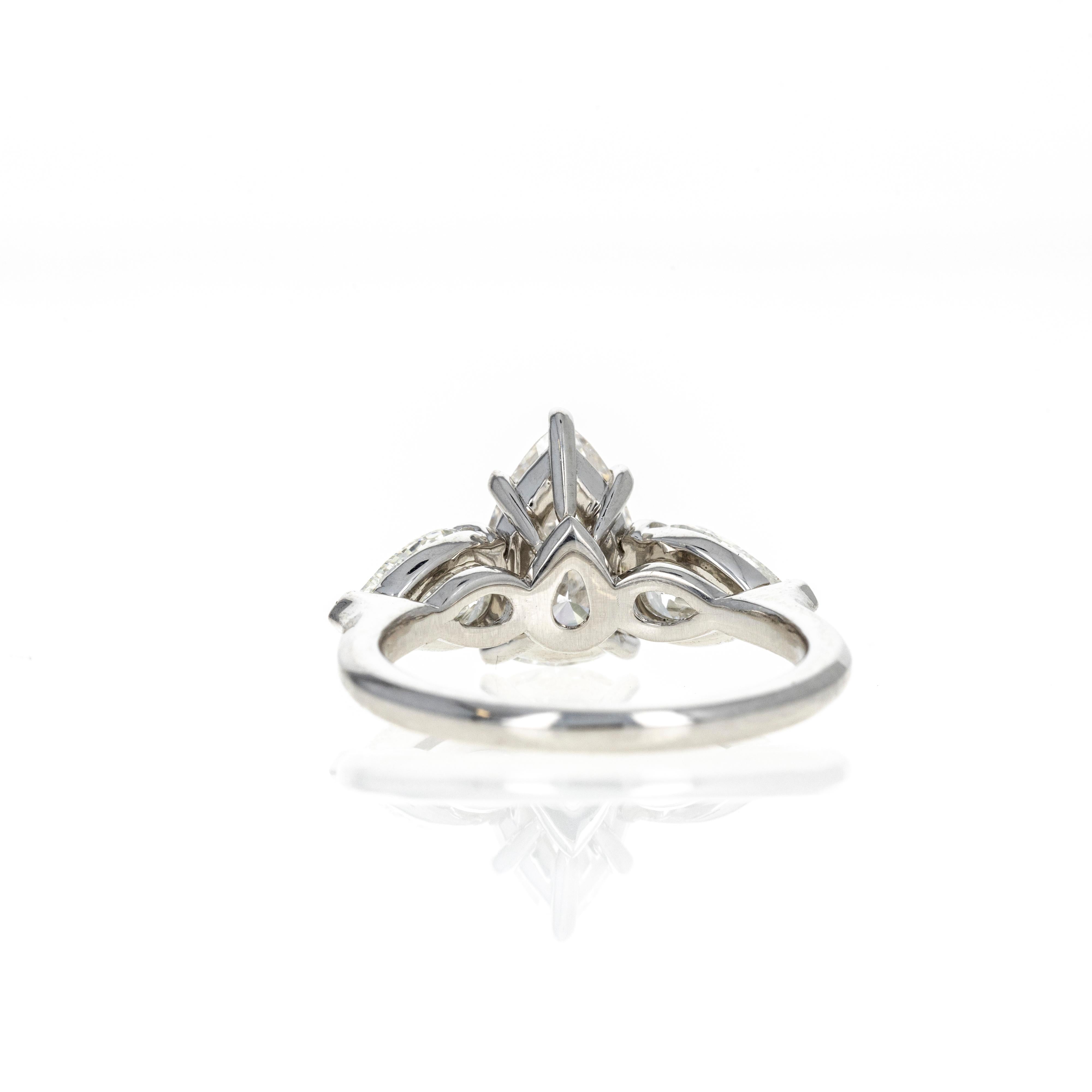Pear Cut Platinum 1.91 Carat Pear Diamond Three Stone Engagement Ring For Sale