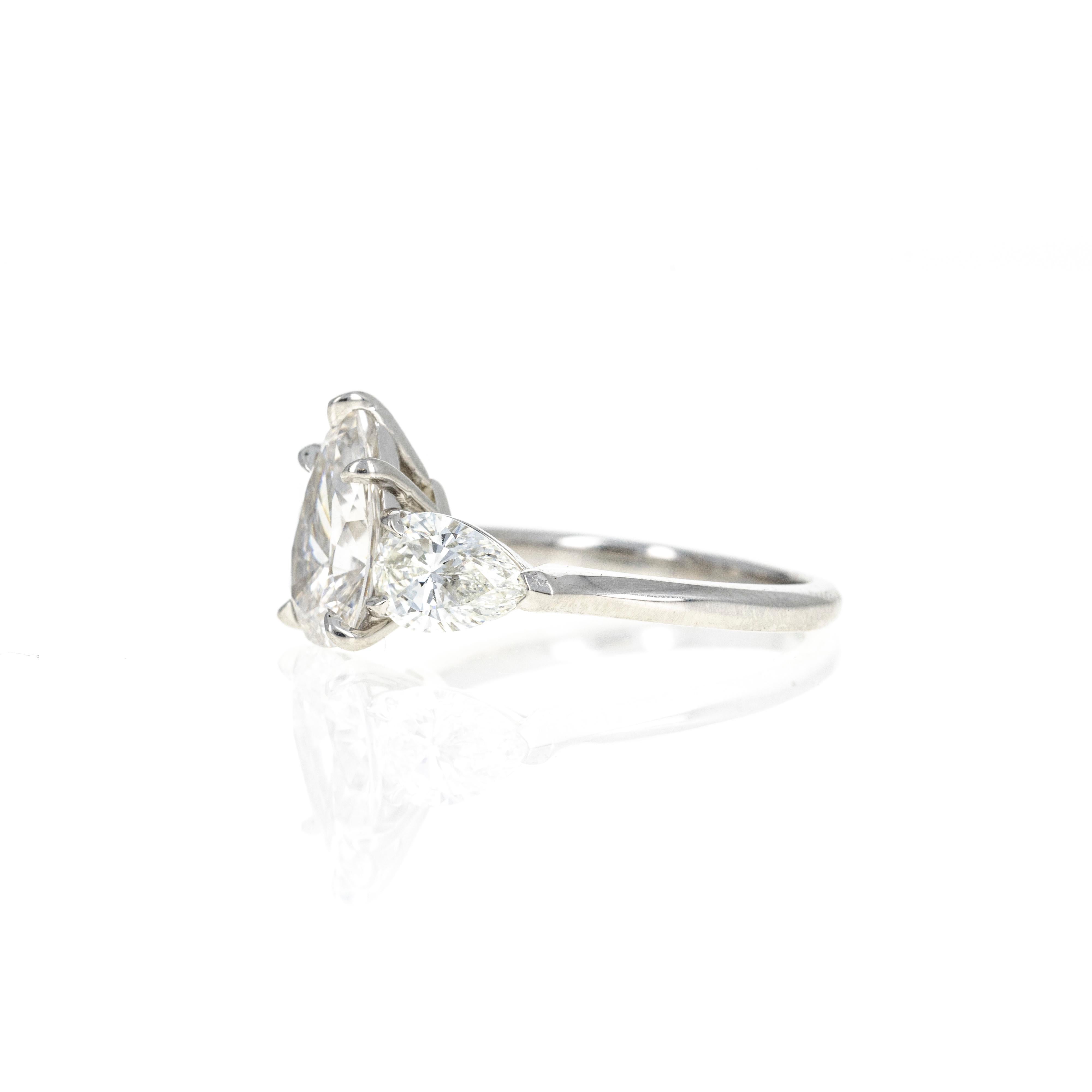 Platinum 1.91 Carat Pear Diamond Three Stone Engagement Ring In New Condition For Sale In Cape May, NJ