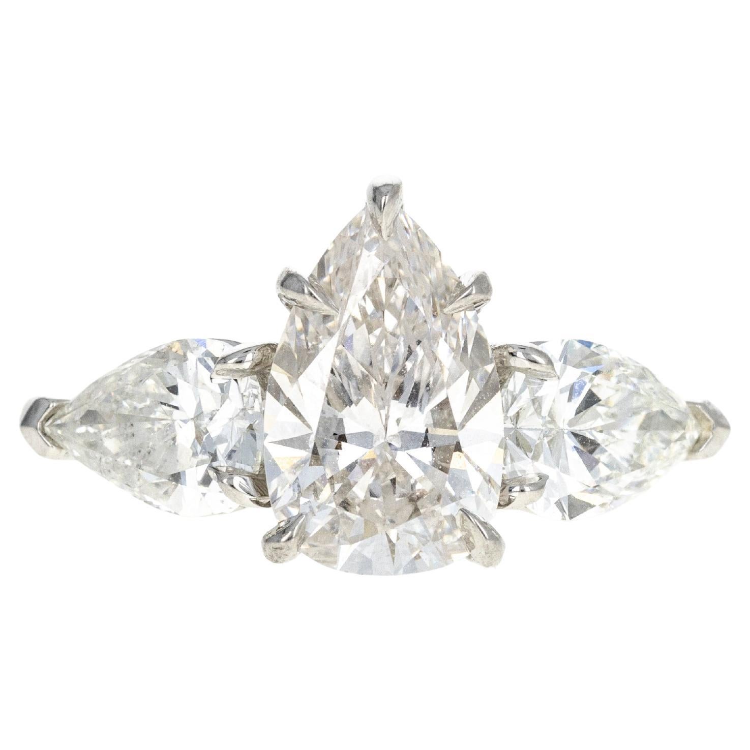 Platinum 1.91 Carat Pear Diamond Three Stone Engagement Ring