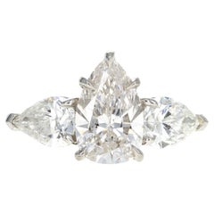Platinum 1.91 Carat Pear Diamond Three Stone Engagement Ring