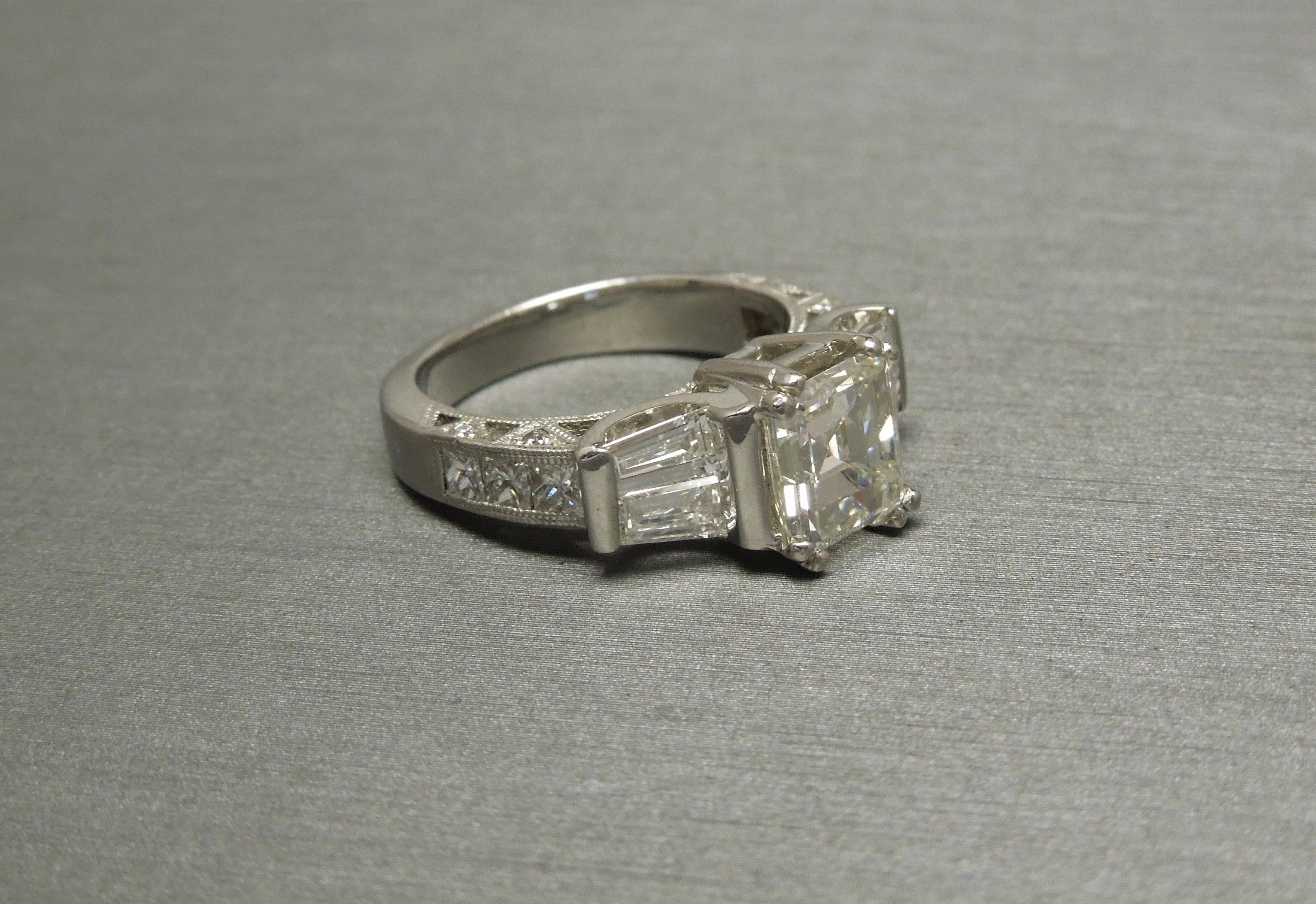 Platinum 1.92 Carat Asscher Cut Diamond Ring In Excellent Condition For Sale In METAIRIE, LA