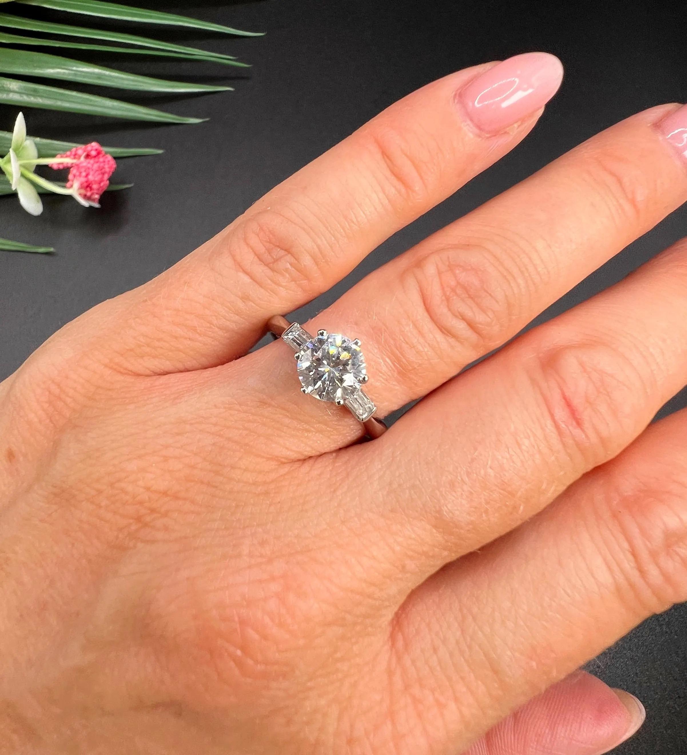 Brilliant Cut Platinum, 1920s 1.37 Total Carat Diamond Single Stone Engagement Ring, New Mount For Sale