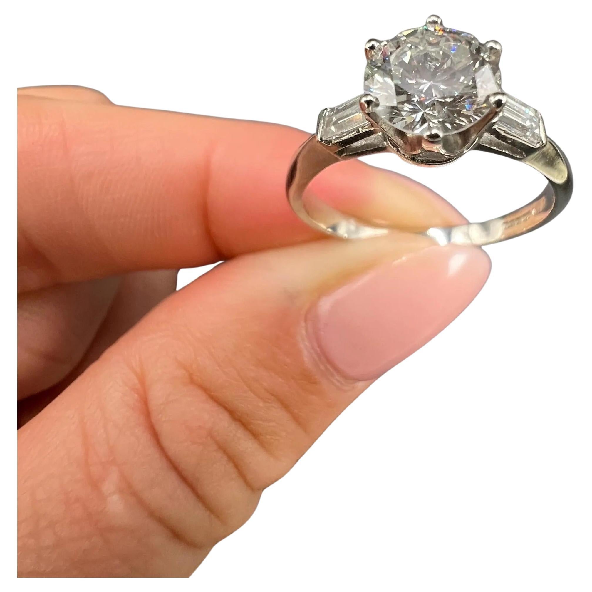 Platinum, 1920s 1.37 Total Carat Diamond Single Stone Engagement Ring, New Mount For Sale