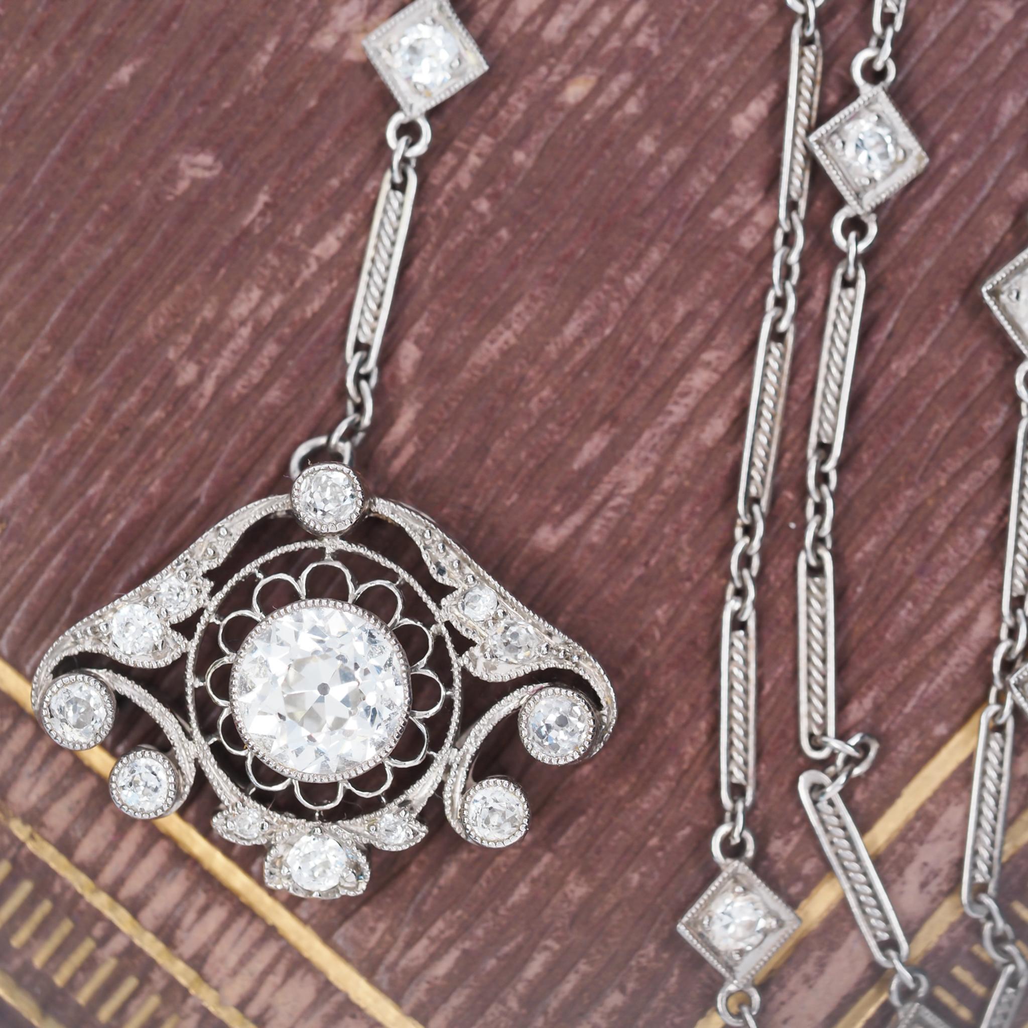 Diamants Art déco en platine des années 1920 au mètre 1,50 carat, taille vieille Europe Bon état à Atlanta, GA
