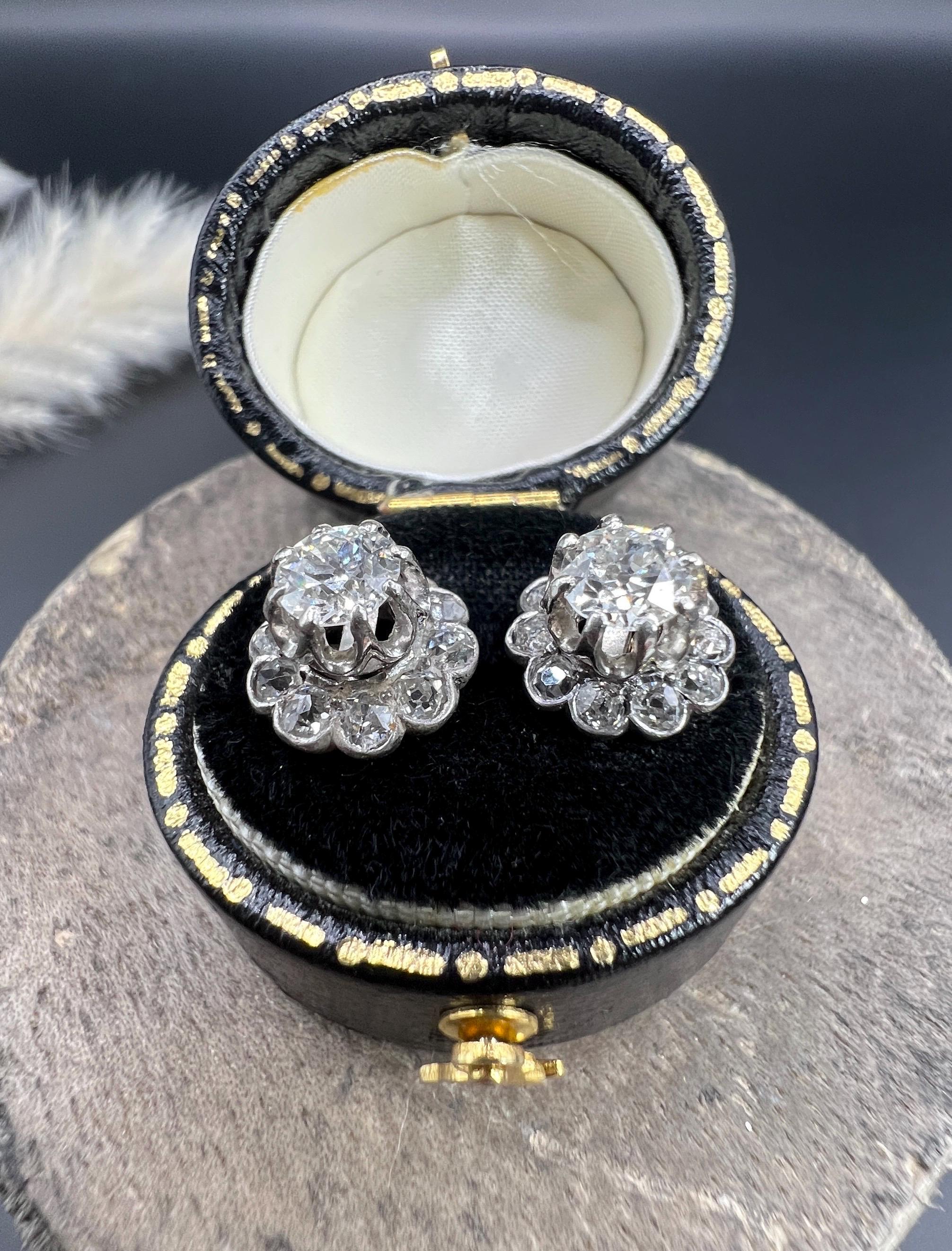 Platinum, 1920s Diamond Daisy Changeable Stud Earrings with Alpha Back Fittings For Sale 5