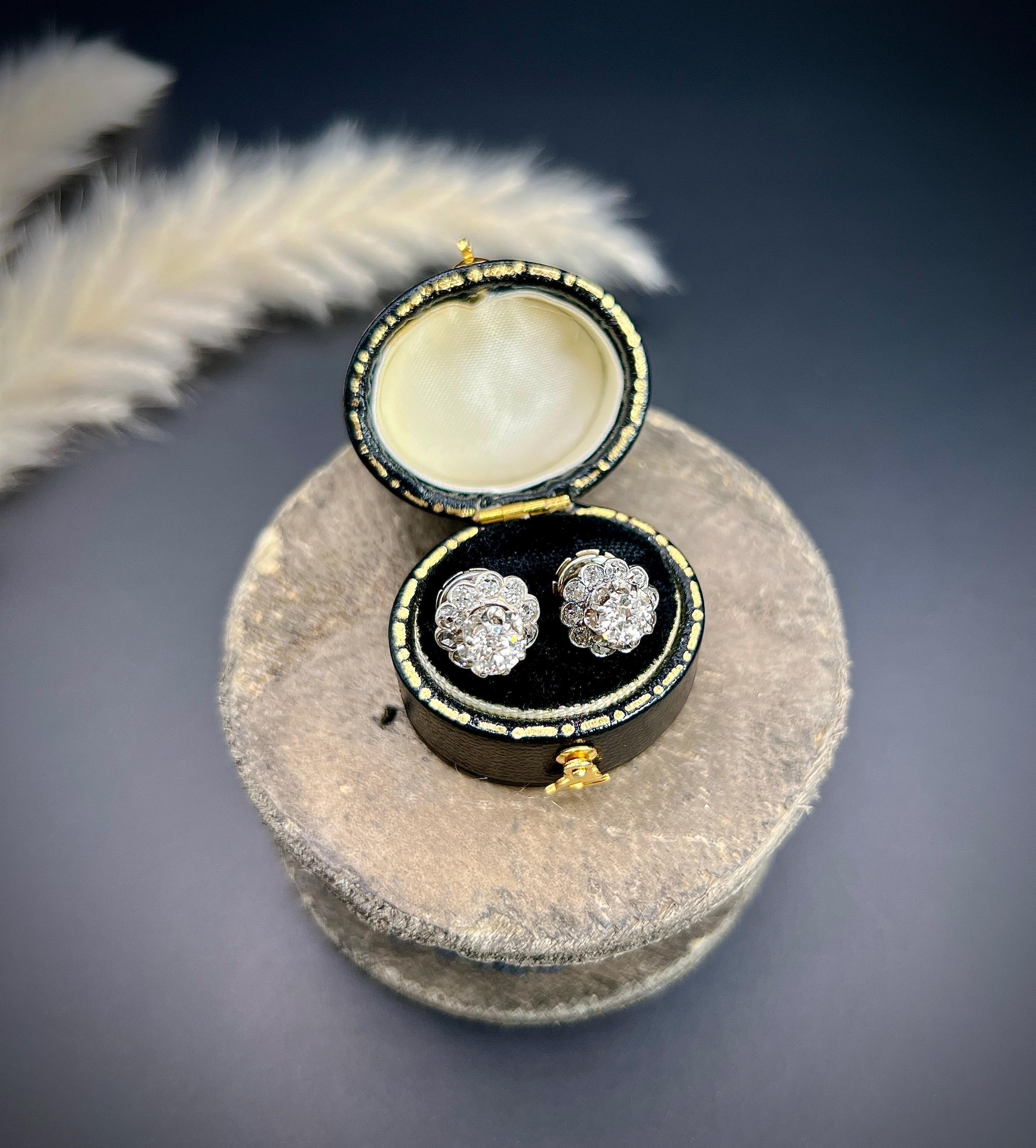 Women's or Men's Platinum, 1920s Diamond Daisy Changeable Stud Earrings with Alpha Back Fittings For Sale