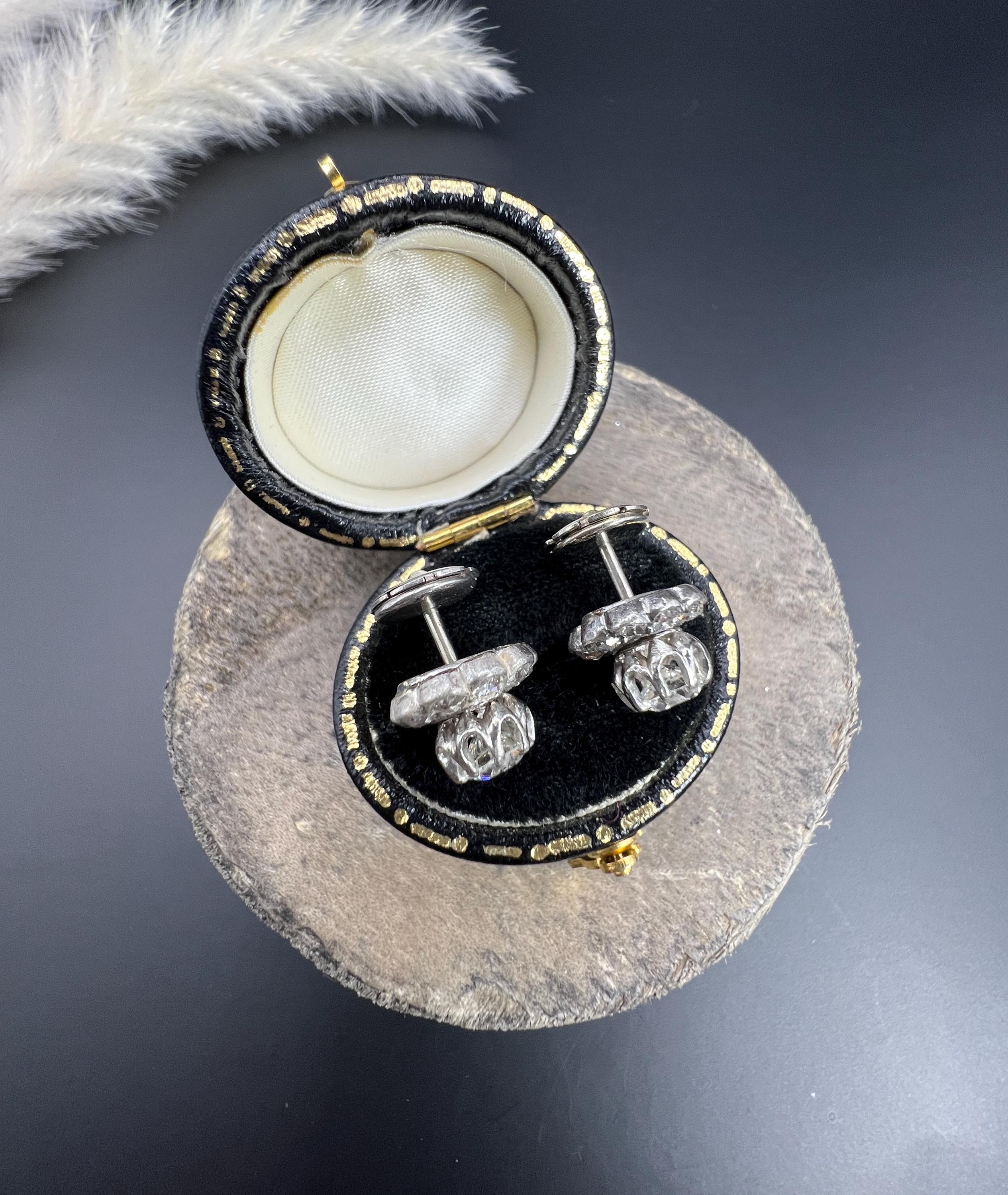 Platinum, 1920s Diamond Daisy Changeable Stud Earrings with Alpha Back Fittings For Sale 4