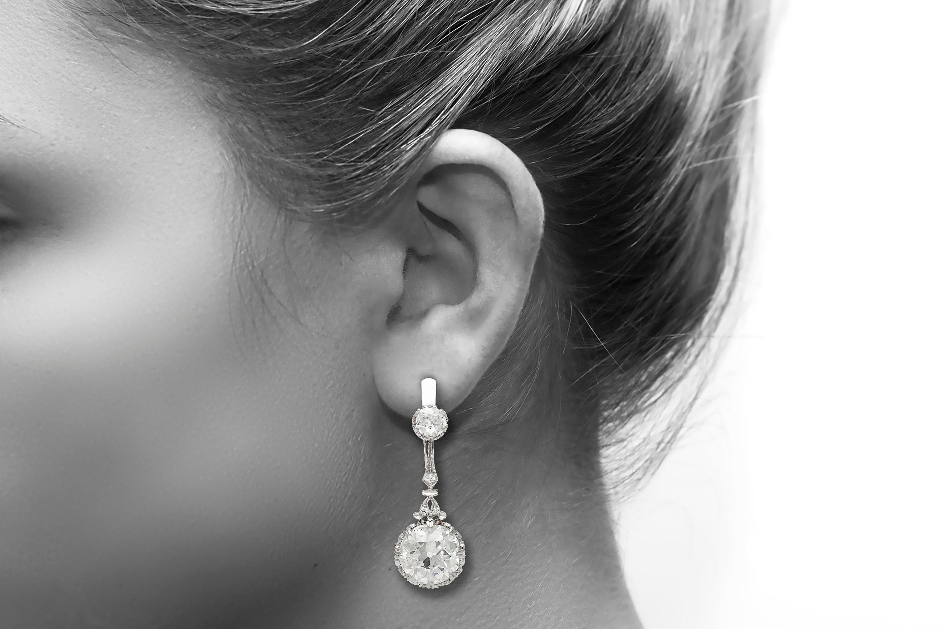 Art Deco Old European Cut Diamond Drop Earrings In Good Condition In New York, NY